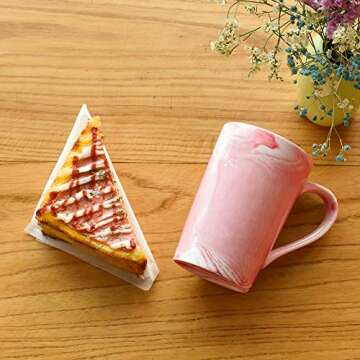 Smarlin Marbling Ceramic Coffee Tall Mug, Tea Cup for Office and Home, 13 Oz, Dishwasher and Microwave Safe, 1 PCS (Pink-high, 1)