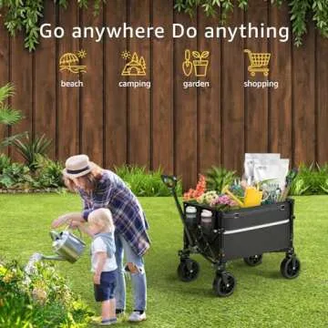 ROSONG Collapsible Wagon Cart with Wheels Foldable - Folding Utility Heavy Duty Wagons Carts for Gro...