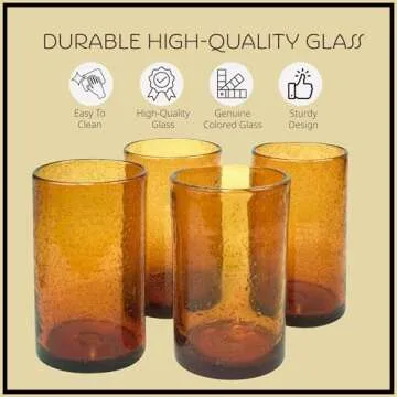 Artland 17oz Highball Tumbler, Set of 4 | Iris Seeded Design, Amber | Drinking Glass for Parties and Everyday Use - Mojito, Whiskey, Cocktail | Glassware & Kitchenware Essentials