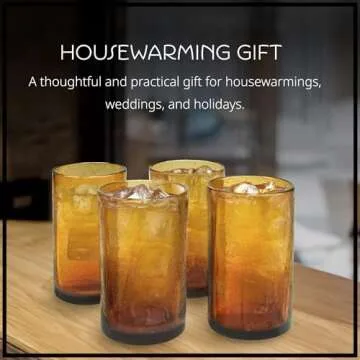 Artland 17oz Highball Tumbler, Set of 4 | Iris Seeded Design, Amber | Drinking Glass for Parties and Everyday Use - Mojito, Whiskey, Cocktail | Glassware & Kitchenware Essentials