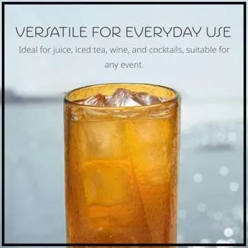 Artland 17oz Highball Tumbler, Set of 4 | Iris Seeded Design, Amber | Drinking Glass for Parties and Everyday Use - Mojito, Whiskey, Cocktail | Glassware & Kitchenware Essentials