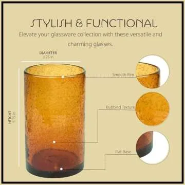 Artland 17oz Highball Tumbler, Set of 4 | Iris Seeded Design, Amber | Drinking Glass for Parties and Everyday Use - Mojito, Whiskey, Cocktail | Glassware & Kitchenware Essentials