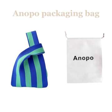 Anopo Women's Knotted Wristlet Knitted Bag Aesthetic Crochet Tote Bag Small Wrist Bag Sleeve-Knot-Pouch Striped Blue Green