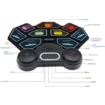 Portable Roll-Up 9-Pad Electronic Drum Set for Kids and Adults