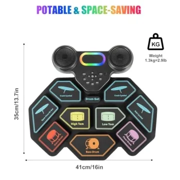 Portable Roll-Up 9-Pad Electronic Drum Set for Kids and Adults