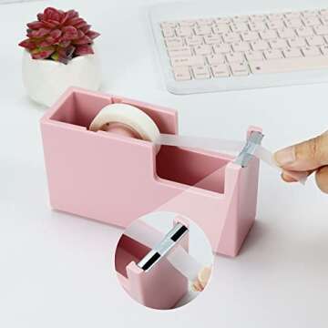 Desktop Tape Dispenser 1 Inch Core Acrylic Tape Dispensers, Non-Skid Base, Aesthetic Pink Color, Off...