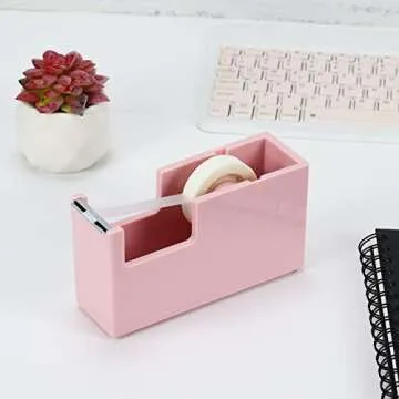 Desktop Tape Dispenser 1 Inch Core Acrylic Tape Dispensers, Non-Skid Base, Aesthetic Pink Color, Office Desk Accessories (Pink)