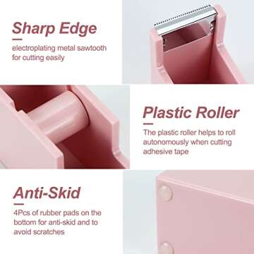 Desktop Tape Dispenser 1 Inch Core Acrylic Tape Dispensers, Non-Skid Base, Aesthetic Pink Color, Office Desk Accessories (Pink)