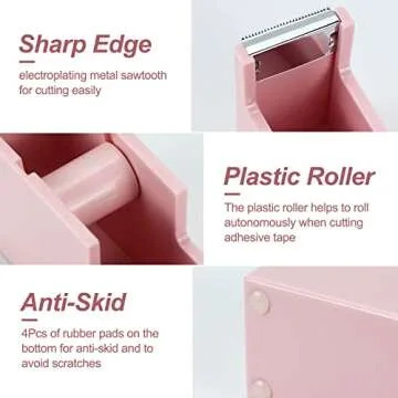 Desktop Tape Dispenser 1 Inch Core Acrylic Tape Dispensers, Non-Skid Base, Aesthetic Pink Color, Office Desk Accessories (Pink)