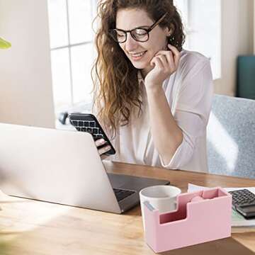 Desktop Tape Dispenser 1 Inch Core Acrylic Tape Dispensers, Non-Skid Base, Aesthetic Pink Color, Office Desk Accessories (Pink)