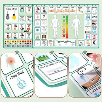 6 Pcs Communication Board for Nonverbal Adults Aphasia Colorful Picture Symbol Communication Cards for Patients Children(Green)
