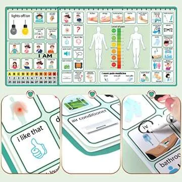 6 Pcs Communication Board for Nonverbal Adults Aphasia Colorful Picture Symbol Communication Cards for Patients Children(Green)