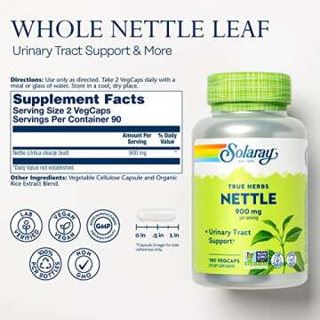 Solaray Nettle Leaf 450mg - Ultimate Support for Kidney, Urinary, and Prostate Health 180ct
