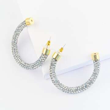 MEIYACA Rhinestone Hoop Earrings Sparkling Crystal Statement Jewelry For Women Trendy Party Gifts