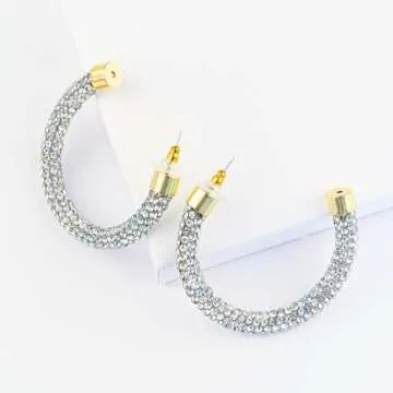 MEIYACA Rhinestone Hoop Earrings for Effortless Glamour
