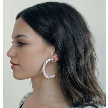 MEIYACA Rhinestone Hoop Earrings Sparkling Crystal Statement Jewelry For Women Trendy Party Gifts