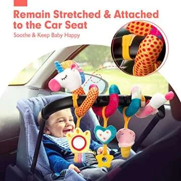 hahaland Car Seat Toys for Babies 0-6 Months Girl - Baby Toys 3-6 Months - Rattle, Mirror, Crinkle, ...