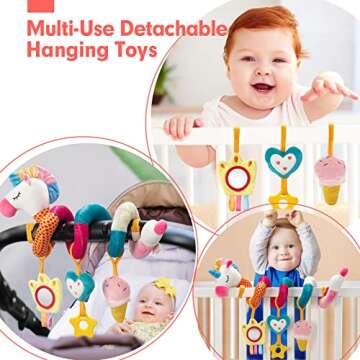hahaland Car Seat Toys for Babies 0-6 Months Girl - Baby Toys 3-6 Months - Rattle, Mirror, Crinkle, Squeaky Carseat Stroller Toys 0-6 Months Developmental Newborn Baby Girl Easter Gifts