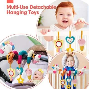 hahaland Car Seat Toys for Babies 0-6 Months Girl - Baby Toys 3-6 Months - Rattle, Mirror, Crinkle, Squeaky Carseat Stroller Toys 0-6 Months Developmental Newborn Baby Girl Easter Gifts