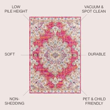 JONATHAN Y BMF104A-5 Bohemian Flair Boho Distressed Medallion Indoor Area-Rug Floral Easy-Cleaning H...