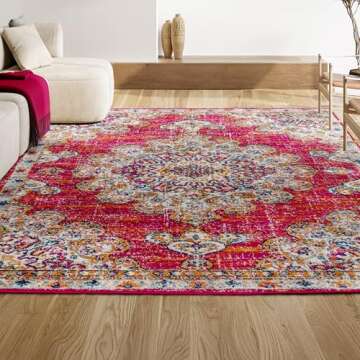 JONATHAN Y BMF104A-5 Bohemian Flair Boho Distressed Medallion Indoor Area-Rug Floral Easy-Cleaning High Traffic Bedroom Kitchen Living Room Non Shedding, 5 ft x 8 ft, Pink/Cream
