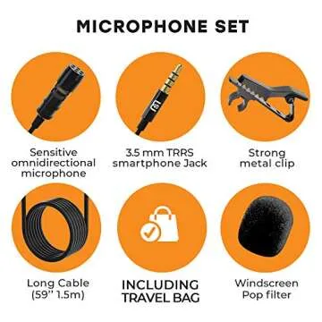 Professional Wired Lavalier Lapel Clip On Microphone for iPhone and Android Smartphone or Camera Omnidirectional Tiny Shirt Mic for Recording with Clip-on Perfect for Vloggers and Bloggers