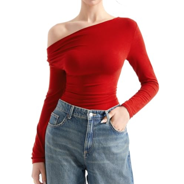 SUUKSESS Women Fall Long Sleeve Off Shoulder Tops Trendy Cowl Neck Going Out Basic Blouses Shirts (R...