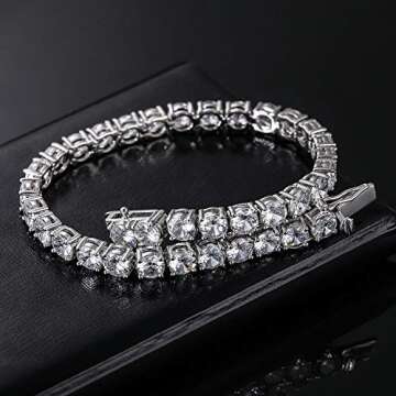 MDFUN 14k White Gold Plated 4.0 Cubic Zirconia Tennis Bracelet for Women and men（7.5" tennis brace...