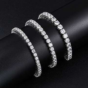 MDFUN 14k White Gold Plated 4.0 Cubic Zirconia Tennis Bracelet for Women and men（7.5" tennis bracelet）