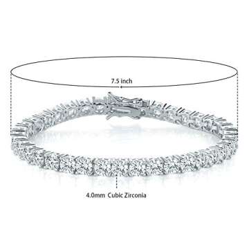 MDFUN 14k White Gold Plated 4.0 Cubic Zirconia Tennis Bracelet for Women and men（7.5" tennis bracelet）