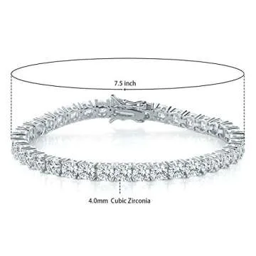 MDFUN 14k White Gold Plated 4.0 Cubic Zirconia Tennis Bracelet for Women and men（7.5" tennis bracelet）