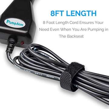 PumpMom 12 Volt Car Adapter for Motif Luna Breast Pumps, Replacement Vehicle Lighter Power Adapter Charger for Motif Luna(8 Ft Long Cord)