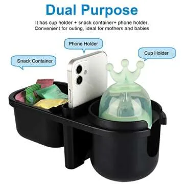 Accmor 3 in 1 Stroller Tray, Stroller Cup Holder Snack Tray, Non-Slip Grip Clip Stroller Accessory Stroller Tray Compatible with Uppababy, Nuna, Doona Strollers, Black
