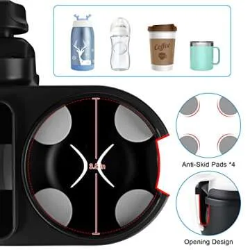 Accmor 3 in 1 Stroller Tray, Stroller Cup Holder Snack Tray, Non-Slip Grip Clip Stroller Accessory Stroller Tray Compatible with Uppababy, Nuna, Doona Strollers, Black