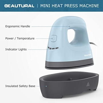 BEAUTURAL Mini Heat Press Machine for T-Shirts and Bags