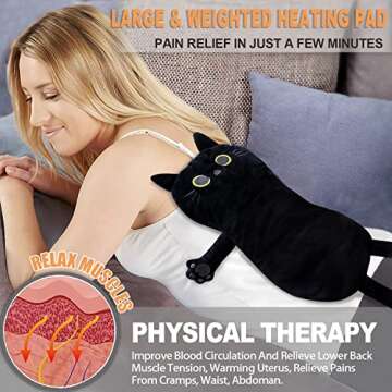 Large Microwave Heating Pad with Washable Cover 21 * 12" Microwavable Heating Pads for Cramps, Back, Neck Shoulder Pain Relief, Cordless Weighted Moist Heat Pack, Black Cat