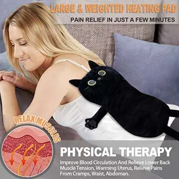 Large Microwave Heating Pad with Washable Cover 21 * 12" Microwavable Heating Pads for Cramps, Back, Neck Shoulder Pain Relief, Cordless Weighted Moist Heat Pack, Black Cat