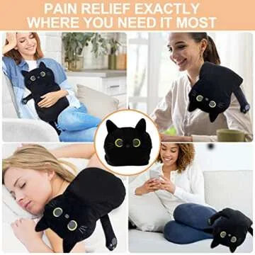 Large Microwave Heating Pad with Washable Cover 21 * 12" Microwavable Heating Pads for Cramps, Back, Neck Shoulder Pain Relief, Cordless Weighted Moist Heat Pack, Black Cat