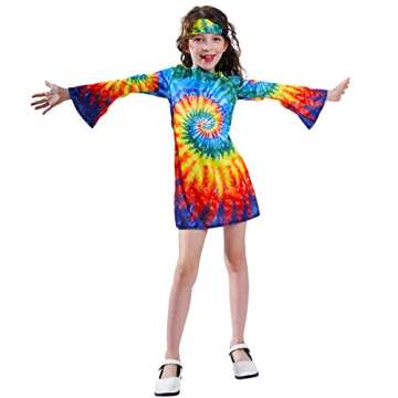KalcyKizz Girl's Hippie Dress Children 60s 70s Flower Power Costumes (S)