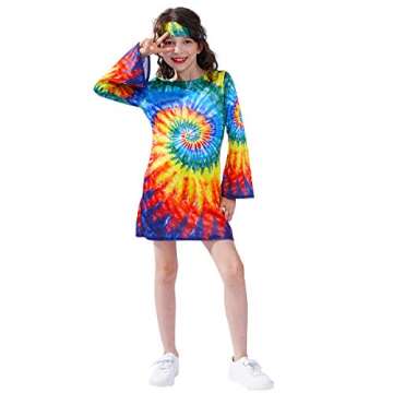 KalcyKizz Girl's Hippie Dress Children 60s 70s Flower Power Costumes (S)