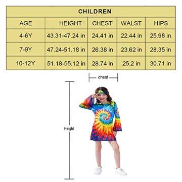 KalcyKizz Girl's Hippie Dress Children 60s 70s Flower Power Costumes (S)