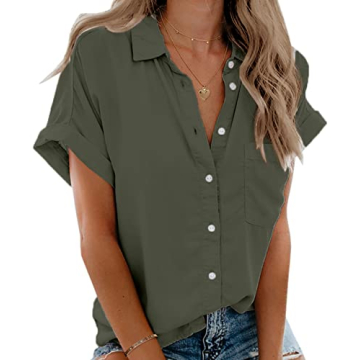 Beautife Stylish Women's Short Sleeve V Neck Shirt with Pockets