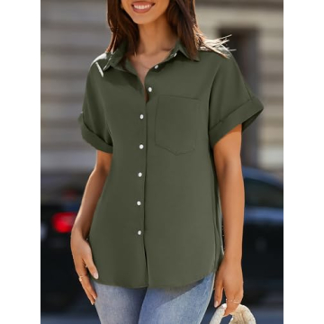 Beautife Stylish Women's Short Sleeve V Neck Shirt with Pockets