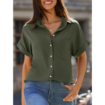 Beautife Stylish Women's Short Sleeve V Neck Shirt with Pockets