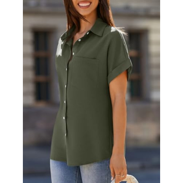 Beautife Stylish Women's Short Sleeve V Neck Shirt with Pockets