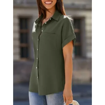 Beautife Stylish Women's Short Sleeve V Neck Shirt with Pockets