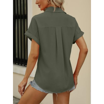 Beautife Stylish Women's Short Sleeve V Neck Shirt with Pockets