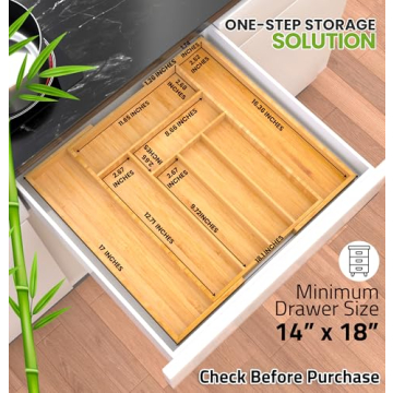 Utopia Kitchen Silverware Organizer, Expandable Bamboo Utensil Drawer Organizer, Kitchen Drawer Organizer, Silverware Organizer for Cutlery, Utensils, Flatware Holder (6-8 Slots, Natural) Pack of 1