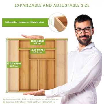 Utopia Kitchen Silverware Organizer, Expandable Bamboo Utensil Drawer Organizer, Kitchen Drawer Organizer, Silverware Organizer for Cutlery, Utensils, Flatware Holder (6-8 Slots, Natural) Pack of 1