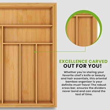 Utopia Kitchen Silverware Organizer, Expandable Bamboo Utensil Drawer Organizer, Kitchen Drawer Organizer, Silverware Organizer for Cutlery, Utensils, Flatware Holder (6-8 Slots, Natural) Pack of 1